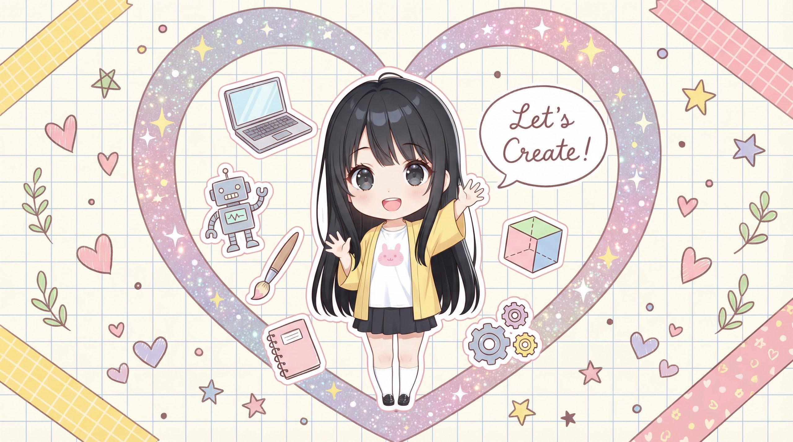 結語 Let's Create - 小Q開心地揮手邀請大家一起創作